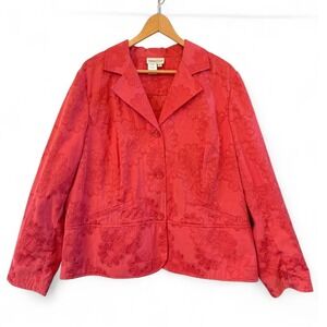 Fun Coldwater Creek Orange/Red Floral Embroidered 3 Button Plus Size 2X Blazer